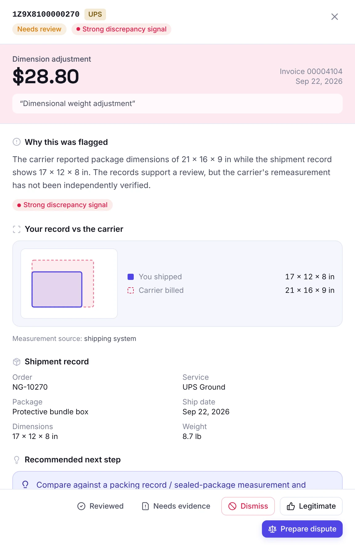 A finding screen in Parcel Adjustment Auditor